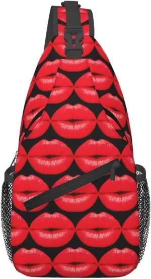Hot Red Lips Kissing Crossbody Bag Cross Chest Bag Adjustable Sling Backpack Sports Gym Shoulder Bags Travel Cycling Daypack Diagonally Casual Rucksack
