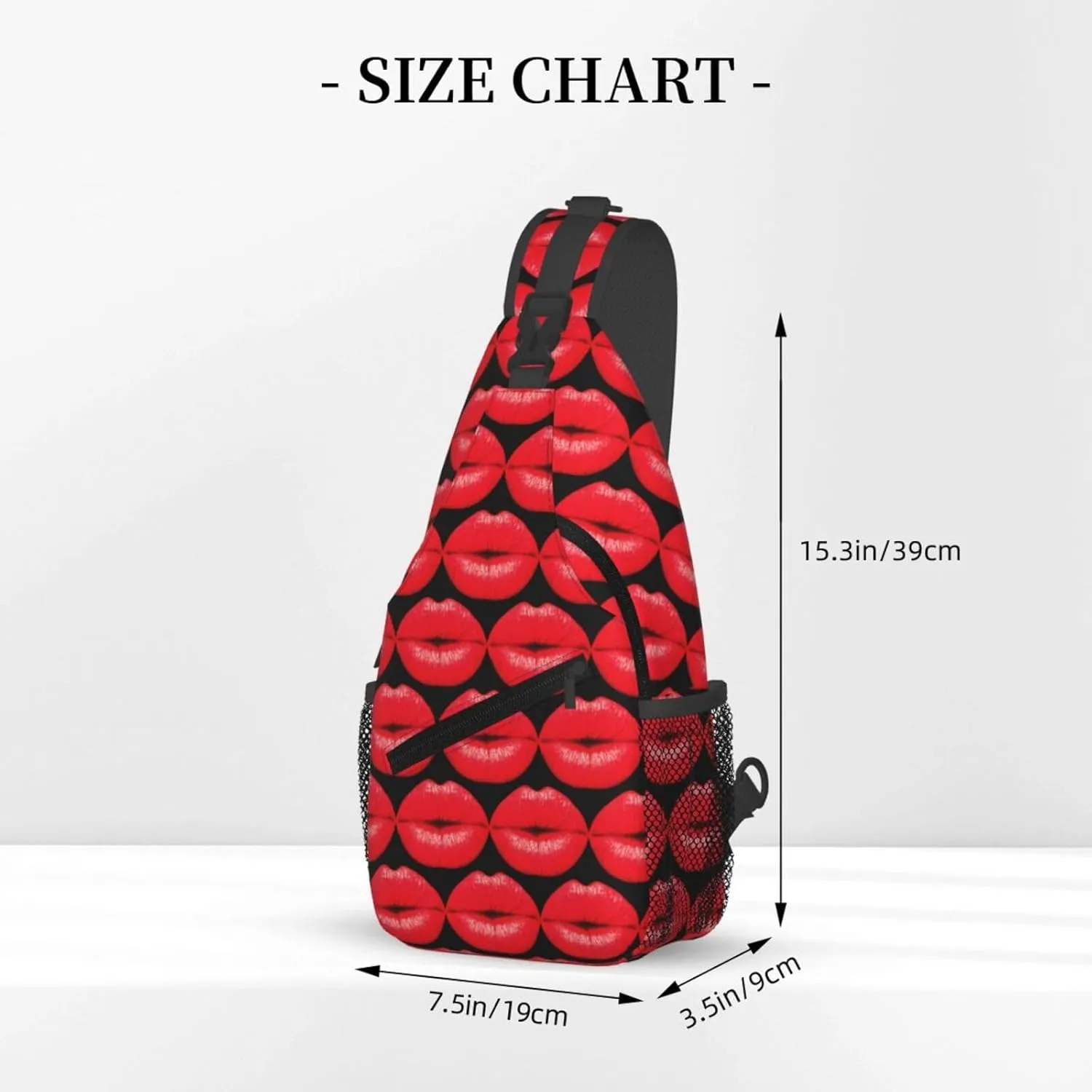 Hot Red Lips Kissing Crossbody Bag Cross Chest Bag Adjustable Sling Backpack Sports Gym Shoulder Bags Travel Cycling Daypack Diagonally Casual Rucksack