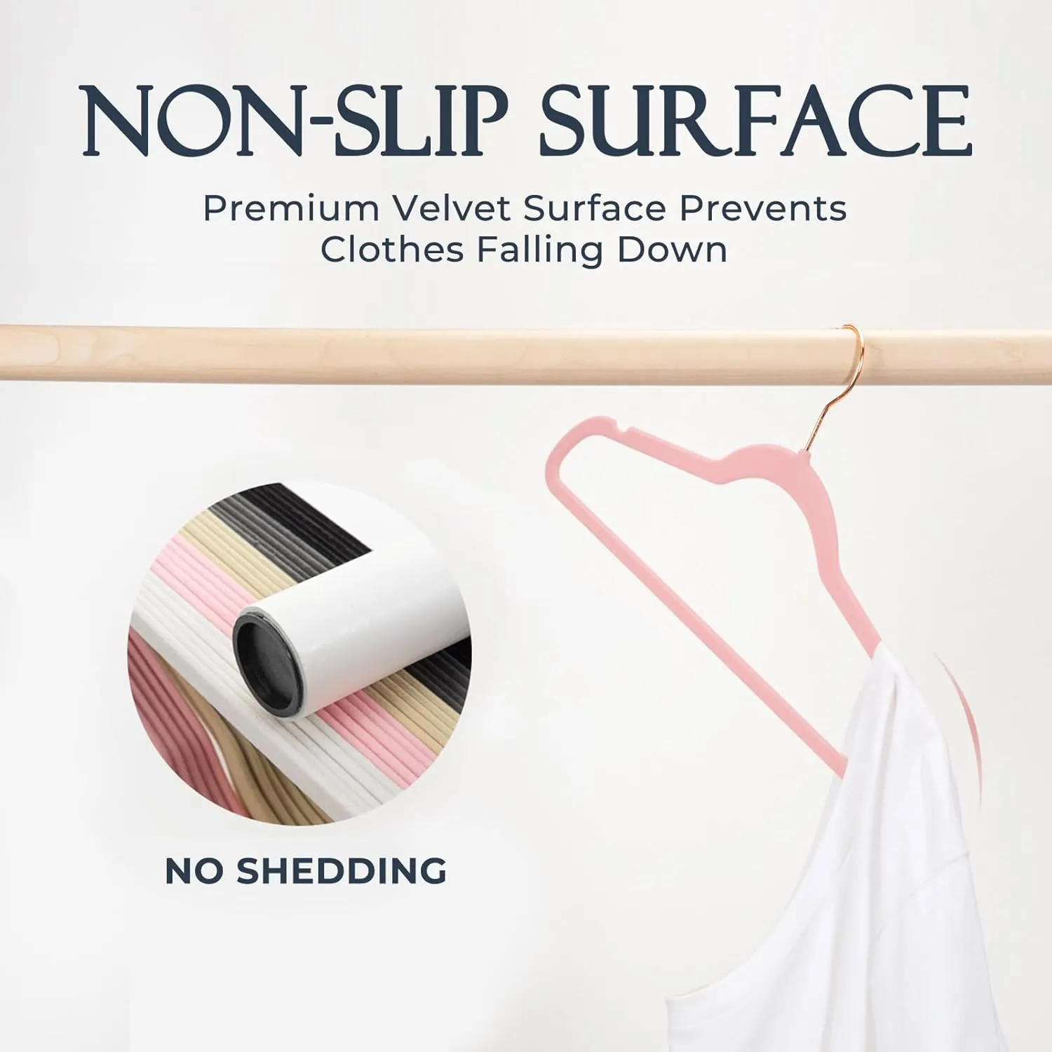 HOUSE DAY Pink Velvet Hangers 60 Pack, Premium Non-Slip Felt Clothes, Sturdy Heavy Duty Coat, Durable Hangers for Suits, Space Saving with No Hanger Mark, 360° Swivel Rotating Rose Gold Hook