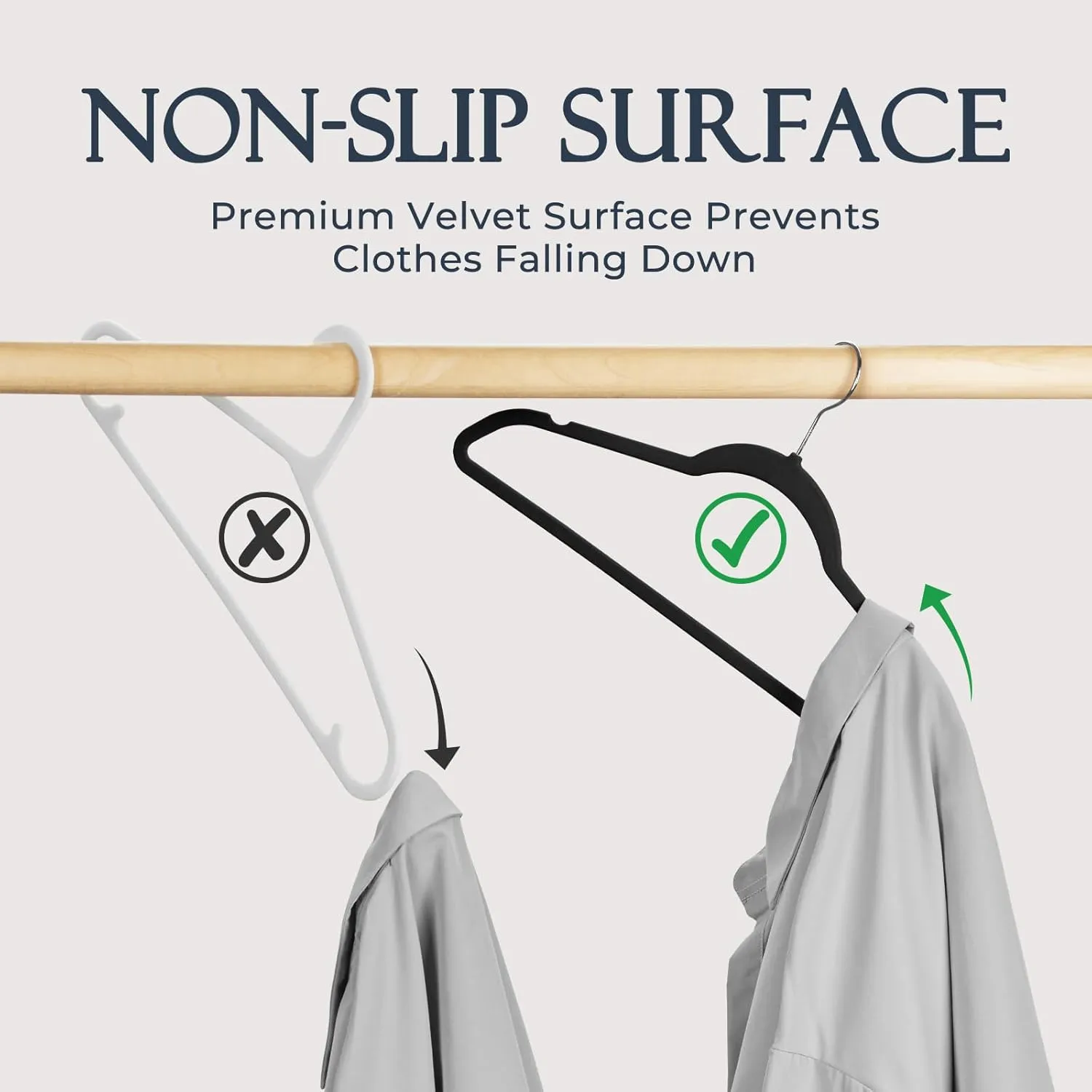 HOUSE DAY Premium Velvet Hangers, Non-Slip Thin Flocked Felt Hangers, Sturdy Heavy Duty Coat Clothes Hanger, Durable Suit Hanger for Closet Space Saving (40 Pack, Black)