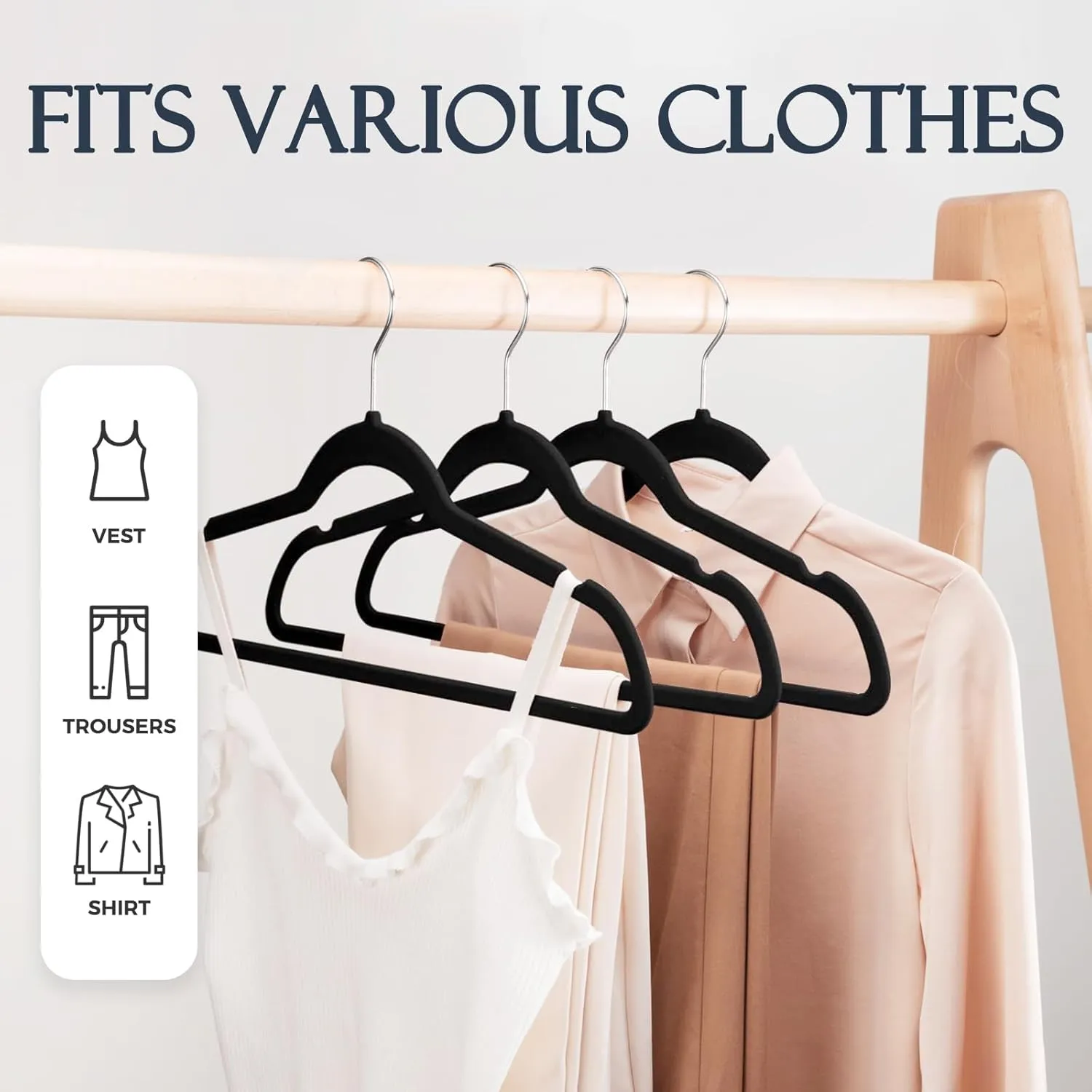 HOUSE DAY Premium Velvet Hangers, Non-Slip Thin Flocked Felt Hangers, Sturdy Heavy Duty Coat Clothes Hanger, Durable Suit Hanger for Closet Space Saving (40 Pack, Black)