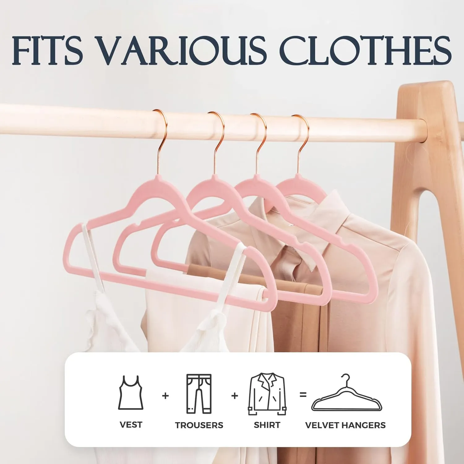 HOUSE DAY Velvet Hangers 30 Pack, Premium Non-Slip Felt Hangers, Sturdy Pink Clothes Hanger Heavy Duty, Space Saving Durable Suit Coat Hanger, 360° Rotating Rose Gold Hook