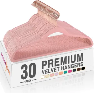HOUSE DAY Velvet Hangers 30 Pack, Premium Non-Slip Felt Hangers, Sturdy Pink Clothes Hanger Heavy Duty, Space Saving Durable Suit Coat Hanger, 360° Rotating Rose Gold Hook