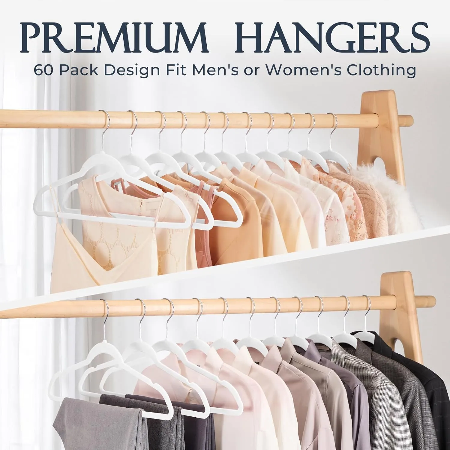 HOUSE DAY White Velvet Hangers 40 Pack, Non Slip Clothes Felt Hanger Heavy Duty for Coat, Premium Slim Space Saving Suit Hangers for Closet Organizer, 360° Rotating Silver Hook