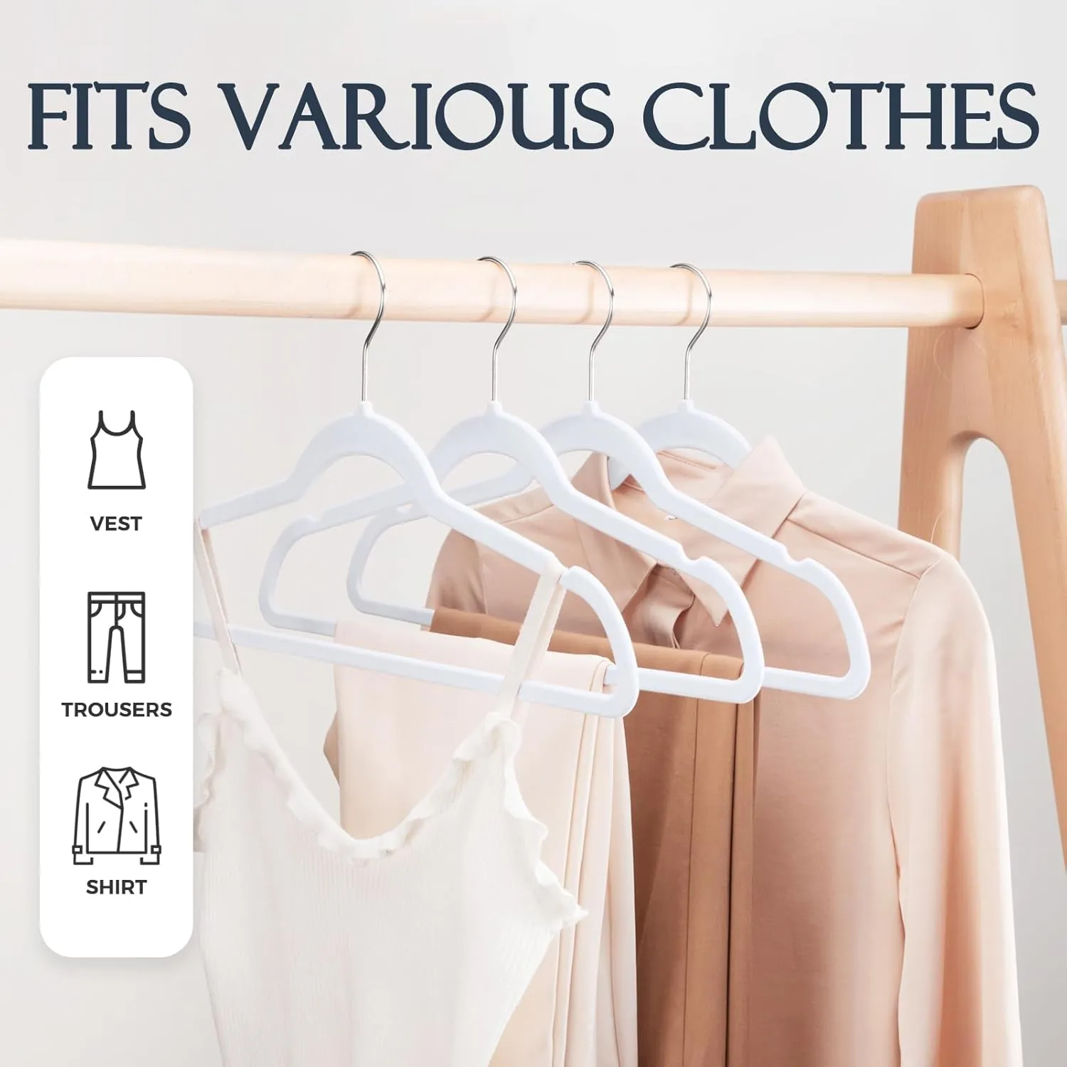 HOUSE DAY White Velvet Hangers 40 Pack, Non Slip Clothes Felt Hanger Heavy Duty for Coat, Premium Slim Space Saving Suit Hangers for Closet Organizer, 360° Rotating Silver Hook