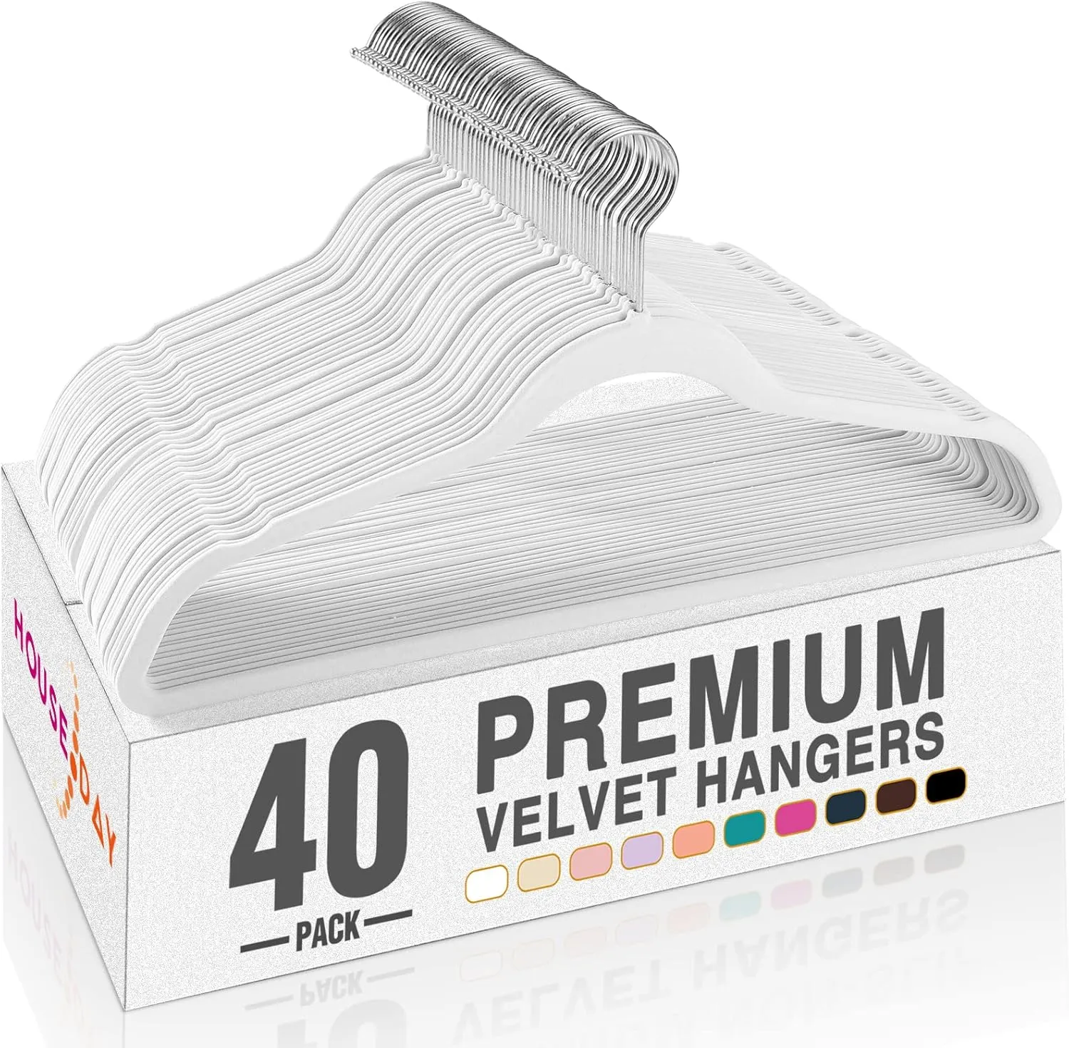 HOUSE DAY White Velvet Hangers 40 Pack, Non Slip Clothes Felt Hanger Heavy Duty for Coat, Premium Slim Space Saving Suit Hangers for Closet Organizer, 360° Rotating Silver Hook