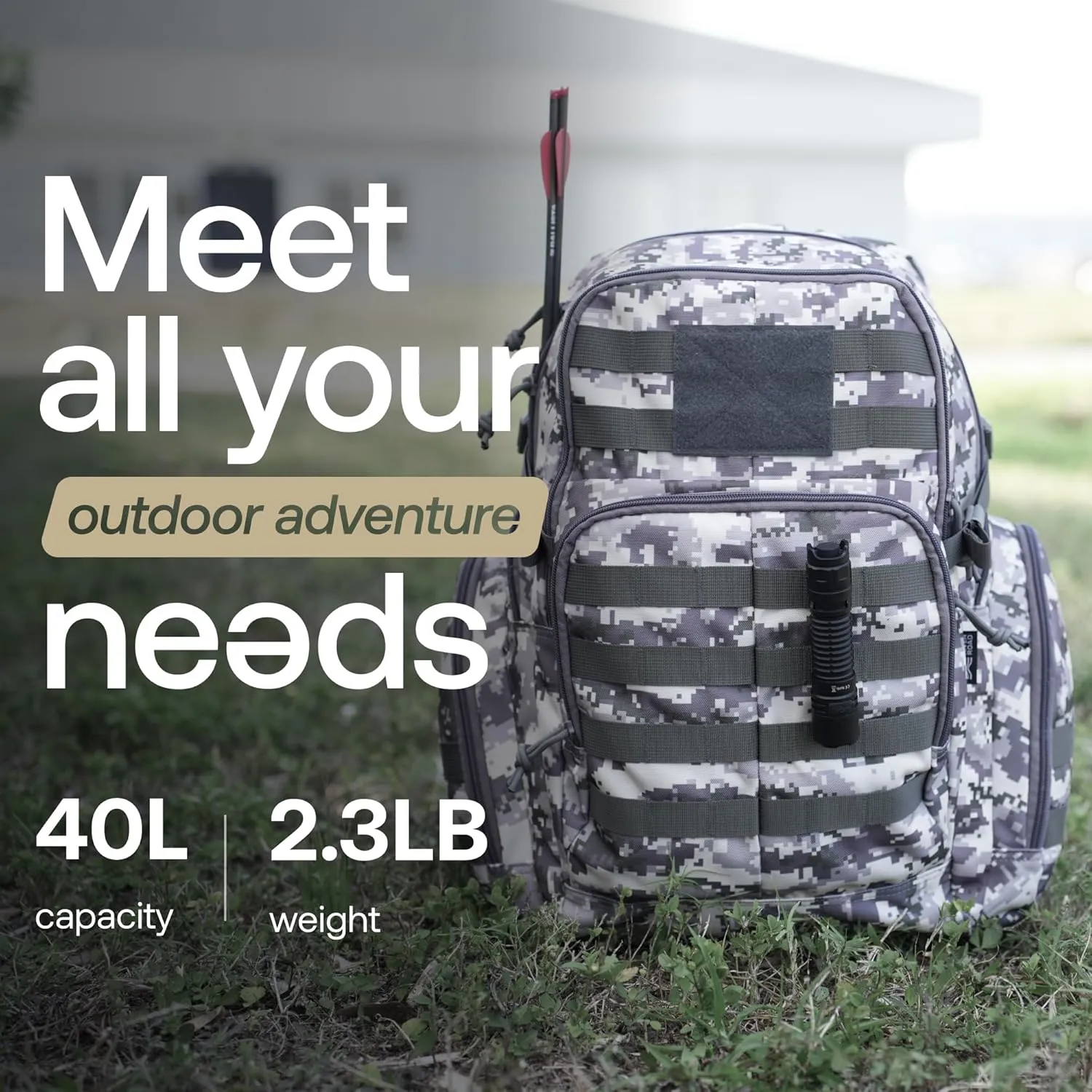 Huntex 40L Tactical Backpack for Men & Women in White Gray Camo - Military Style Backpack for Hunting - Hiking Travel Combat Backpack - Outdoor Tactical Backpacks Sport Mochila Tactica