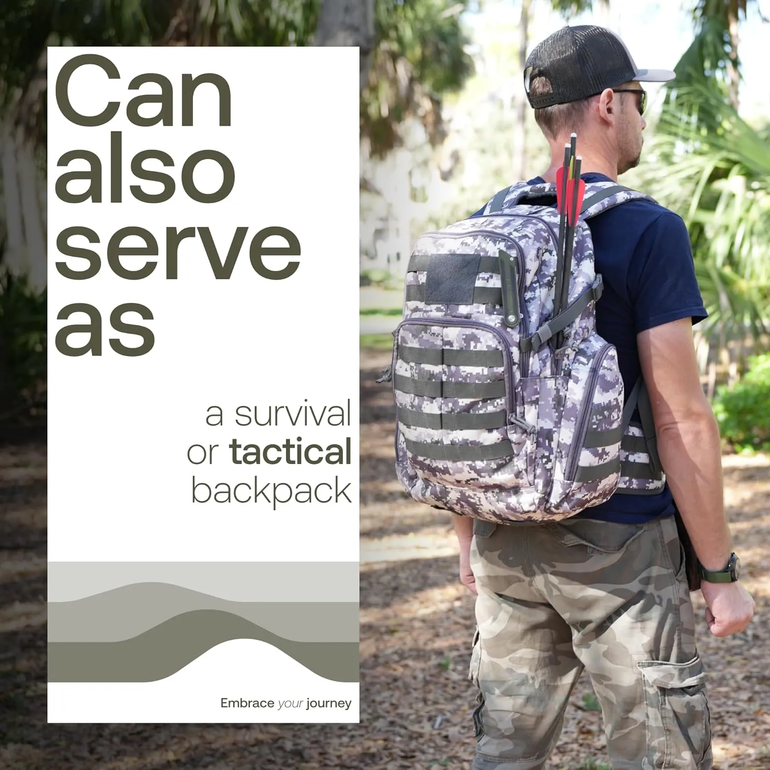 Huntex 40L Tactical Backpack for Men & Women in White Gray Camo - Military Style Backpack for Hunting - Hiking Travel Combat Backpack - Outdoor Tactical Backpacks Sport Mochila Tactica