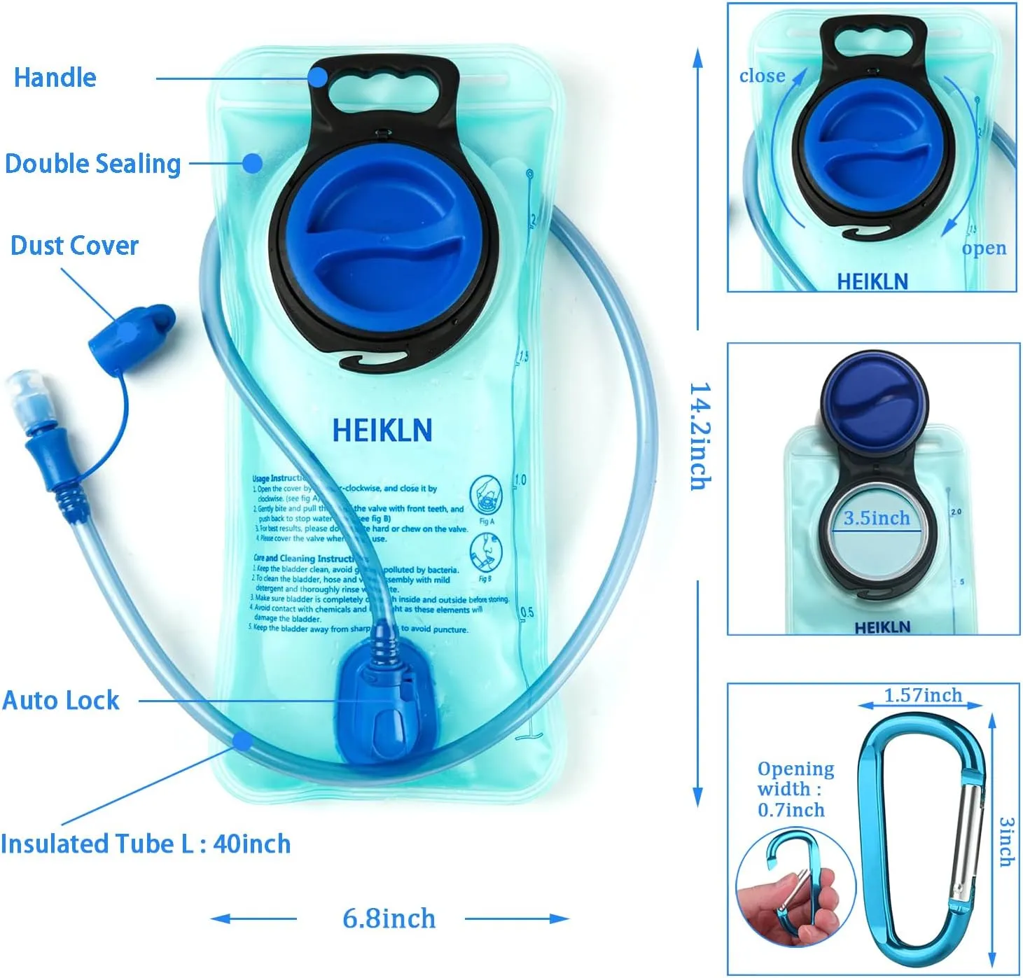 Hydration Bladder 2L-3L,Leak Proof Water Reservoir, BPA Free Military Water Storage Bladder Bag Hydration Pack Replacement Easy Clean for Bicycling Hiking Camping Hunting Running
