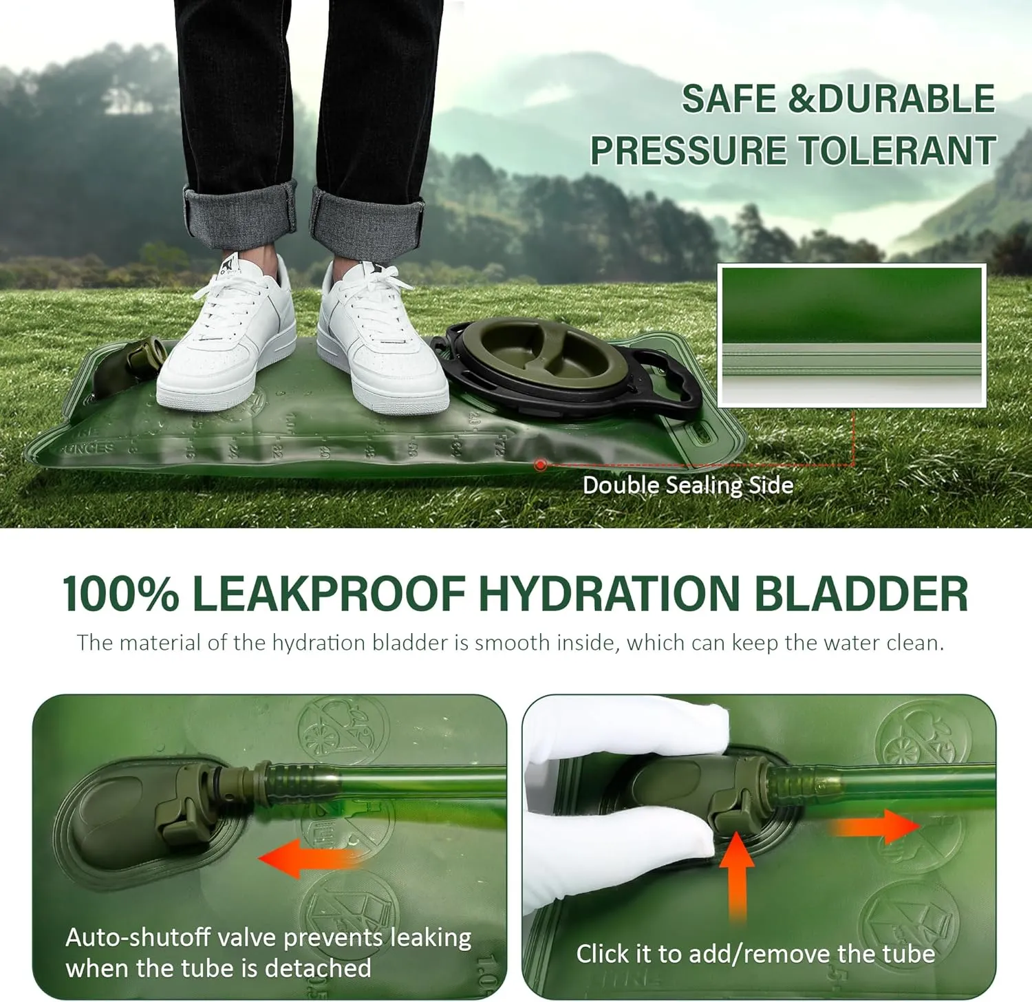 Hydration Water Bladder, Leak Proof Water Bladder for Hiking Backpack, BPA-Free Water Pouch Water Reservoir for Camping Cycling Running, 2Pack 1.5L 2L 3L