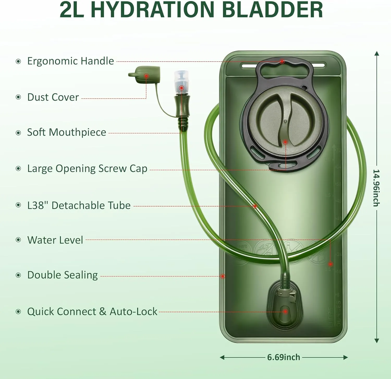 Hydration Water Bladder, Leak Proof Water Bladder for Hiking Backpack, BPA-Free Water Pouch Water Reservoir for Camping Cycling Running, 2Pack 1.5L 2L 3L
