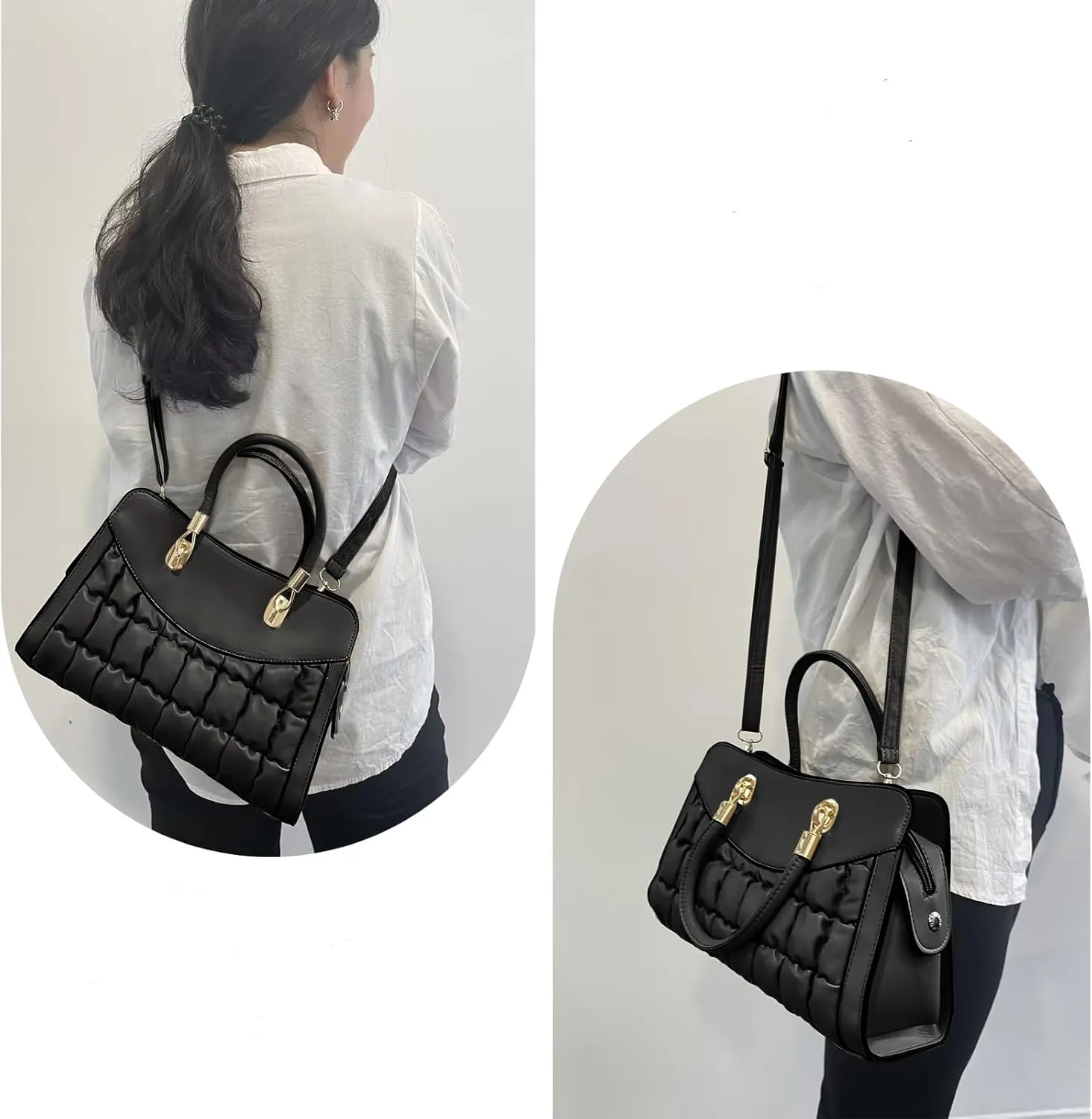 I IHAYNER Quilted Puffy Purses and Handbags for Women Top Handle Satchel Shoulder Bags with Compartments