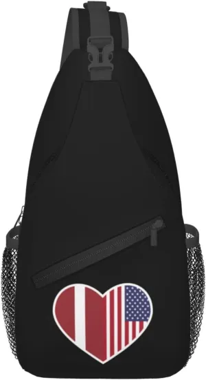 I Love America And Latvia Crossbody Bags For Women Men Chest Backpack Gym Shoulder Bag Travel Outdoor Sports Casual Crossbody Bags