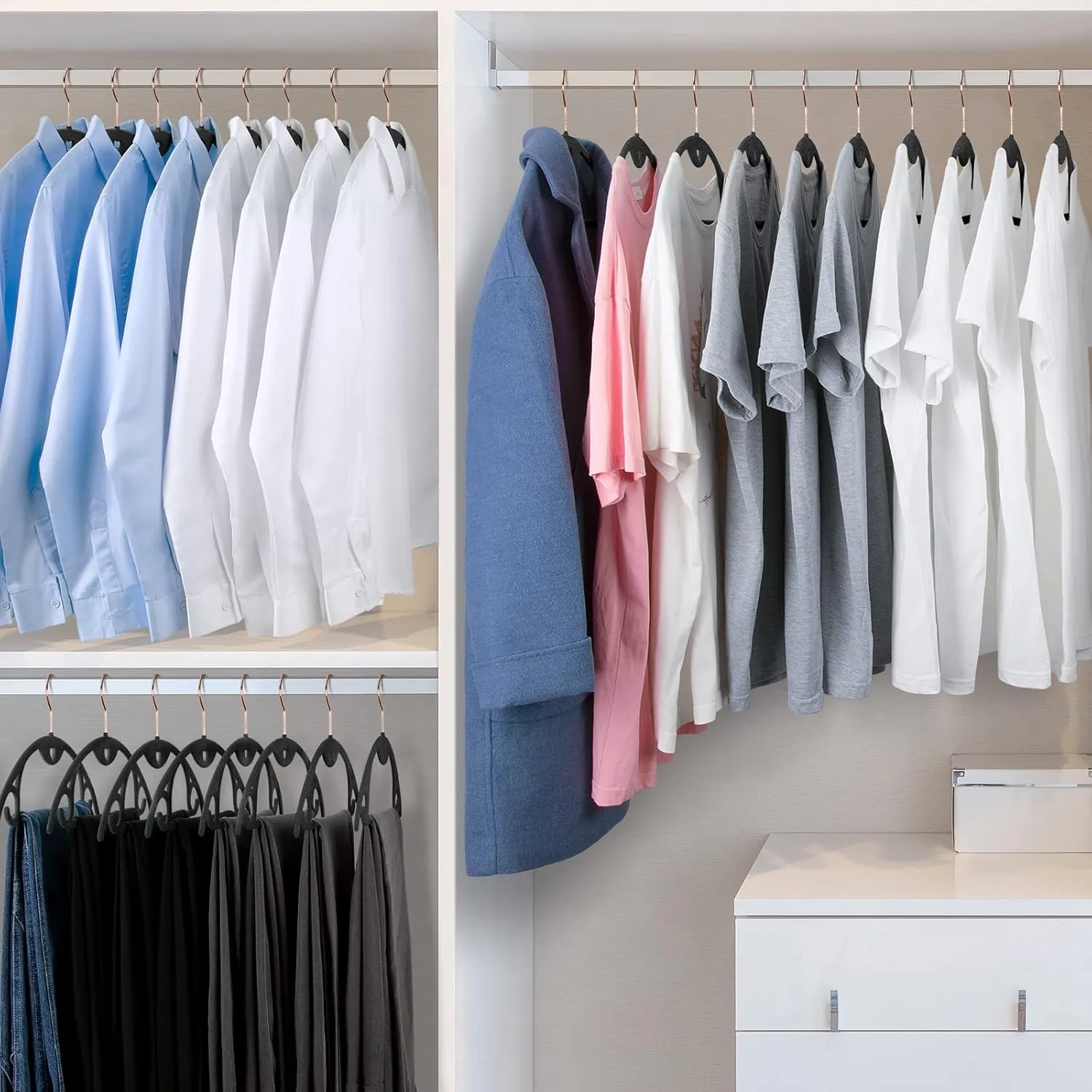 IEOKE Velvet Clothes Hangers, 50 Pack No Shoulder Bumps Ultra Thin Space Saving 360 Degree Swivel Heavy Duty Hook Durable Hanger for Suit, Sweaters, Coat, Jackets, Pants, Shirts (Gray)
