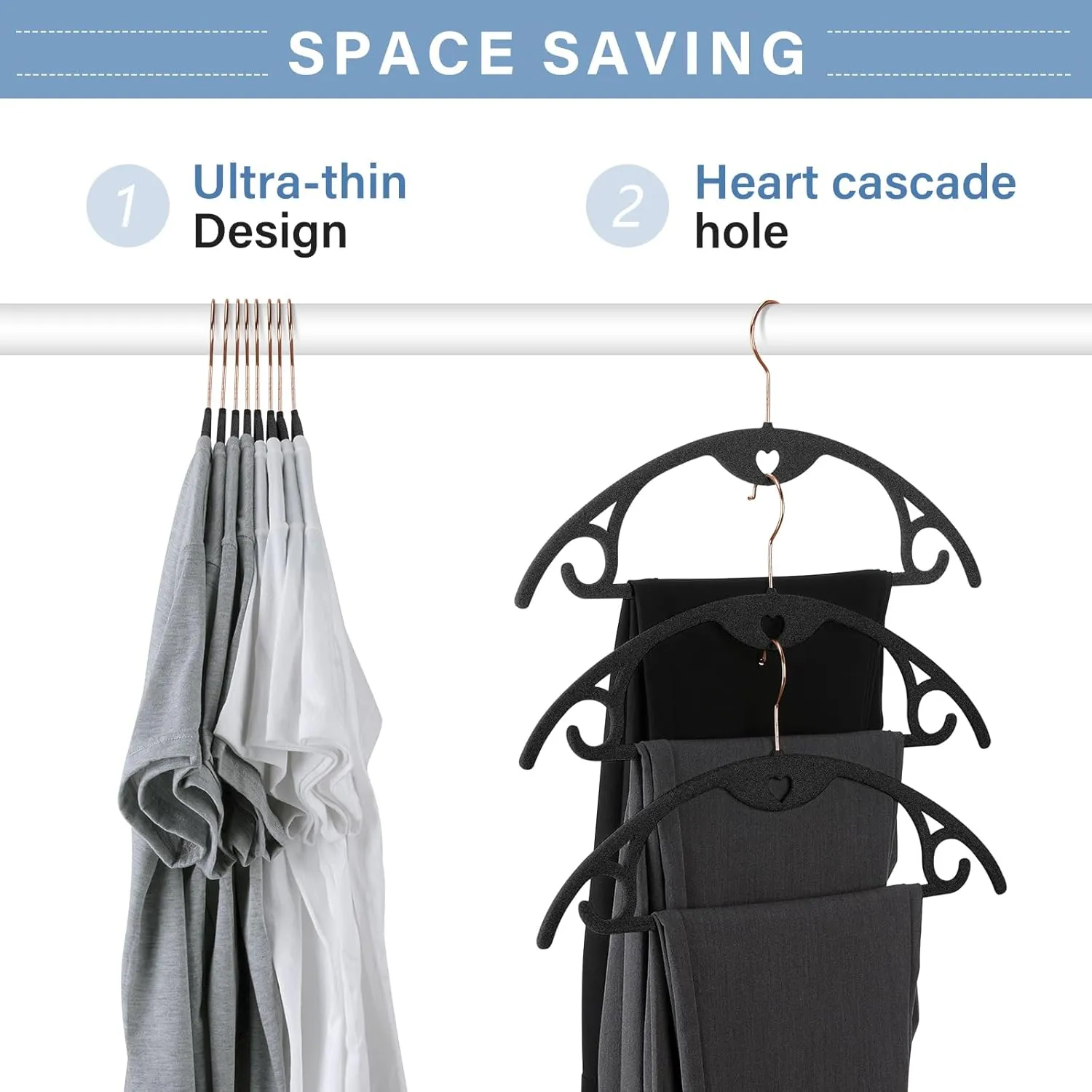 IEOKE Velvet Clothes Hangers, 50 Pack No Shoulder Bumps Ultra Thin Space Saving 360 Degree Swivel Heavy Duty Hook Durable Hanger for Suit, Sweaters, Coat, Jackets, Pants, Shirts (Gray)