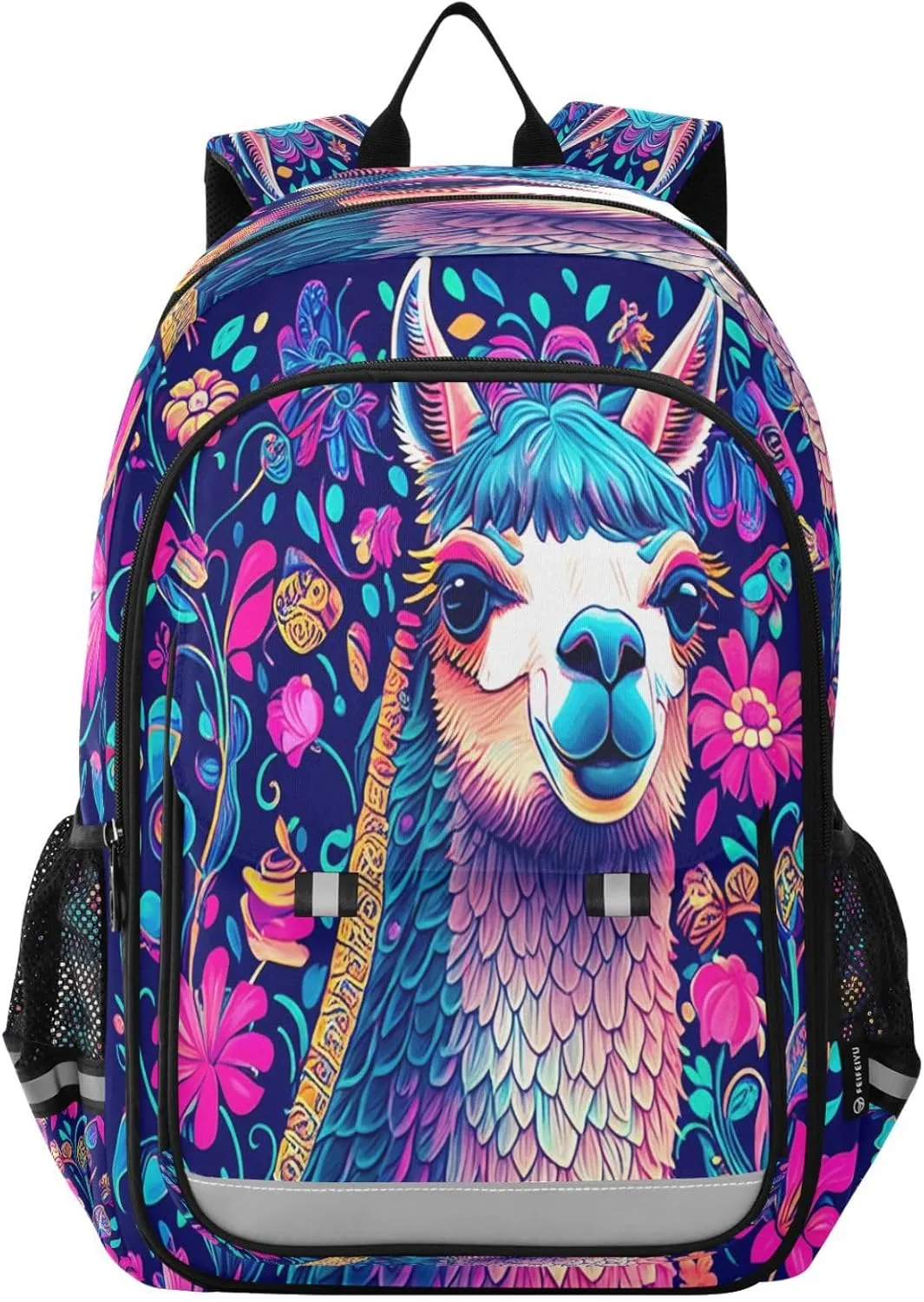 Indian Llama Flowers Leaves Book Bag Kids, Boys Elementary School Backpack, Large Girls Backpack