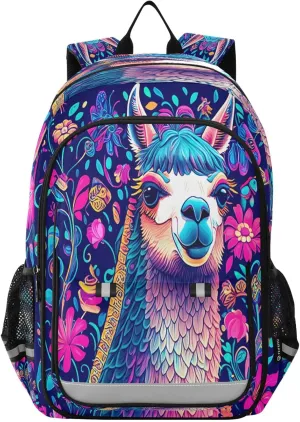 Indian Llama Flowers Leaves Book Bag Kids, Boys Elementary School Backpack, Large Girls Backpack