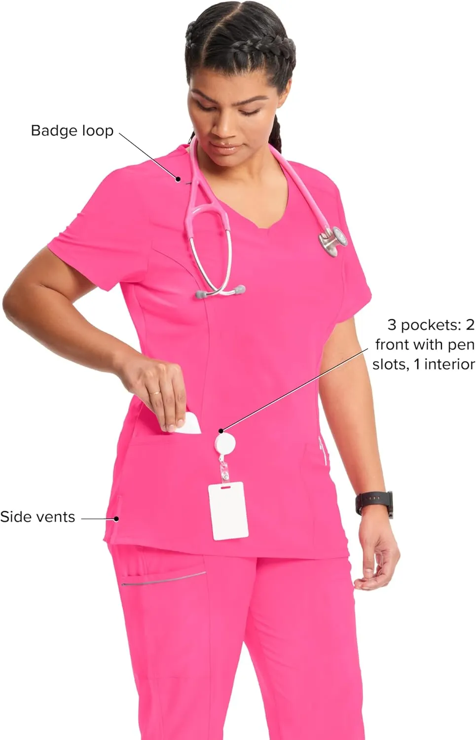 Infinity by Cherokee Round Neck scrub tops women with 3 Pockets & 360° Stretch - 2624A