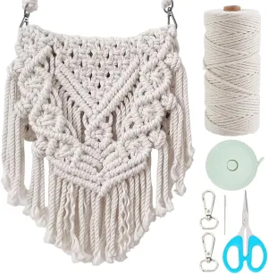 INFUNLY DIY Macrame Boho Bag Kit for Adults Beginners DIY Macrame Shoulder Bag Kit Macrame Bag Kit Tassels Handmade Macrame Bags Making Kit with Instruction for Women Holiday Beach Decor