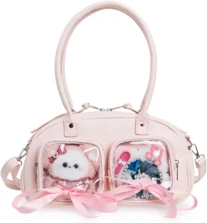 Ita Bag for Anime Cosplay - Kawaii Shoulder Purse with 2 Clear Display Windows & Aesthetic Bow, Dolls Not Included