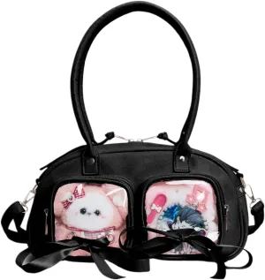 Ita Bag for Anime Cosplay - Kawaii Shoulder Purse with 2 Clear Display Windows & Aesthetic Bow, Dolls Not Included