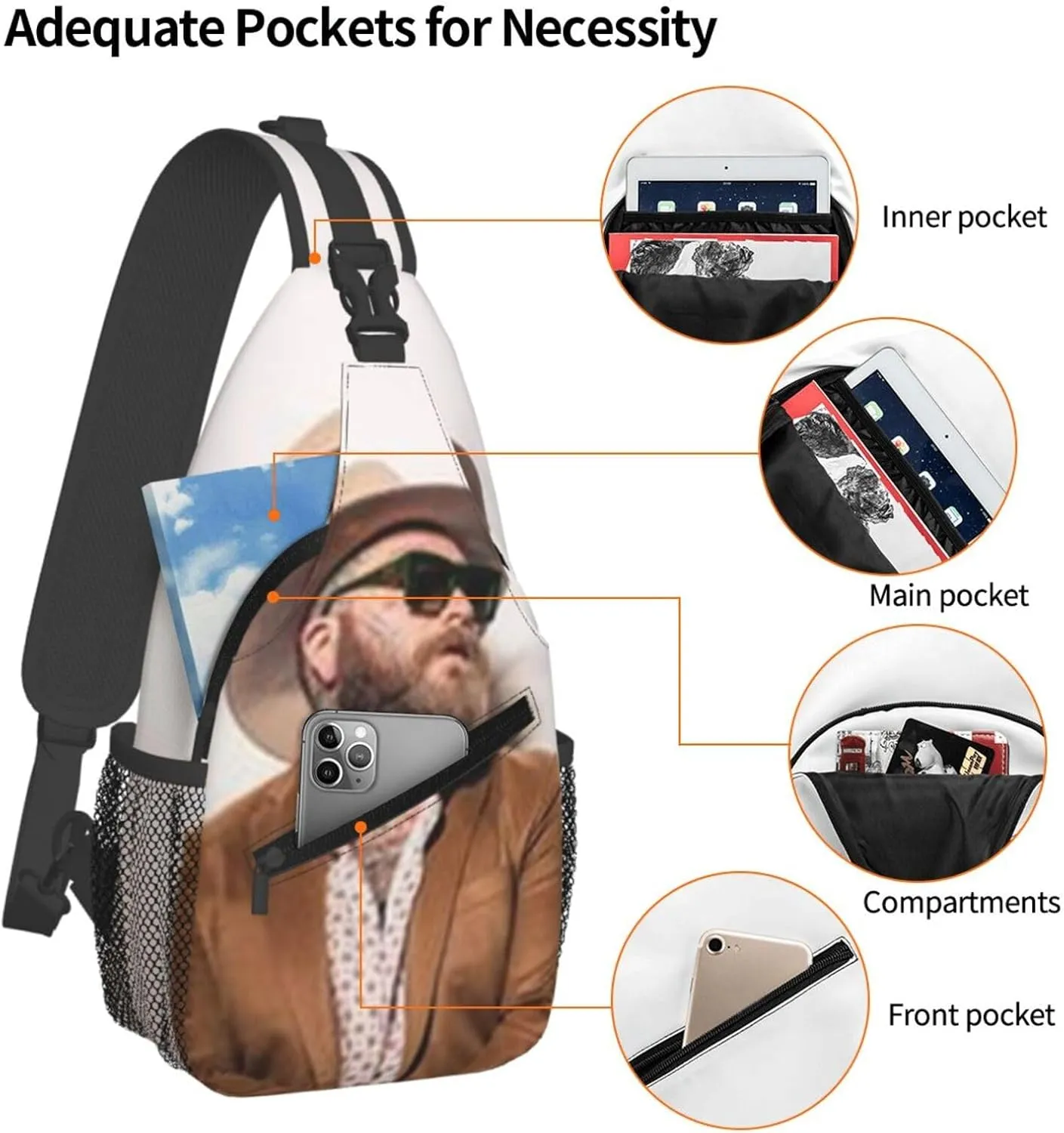 J-elly Roll Fashion Casual Crossbody Bag Chest Bag Sling Bag Travel Daypack For Women Men Black