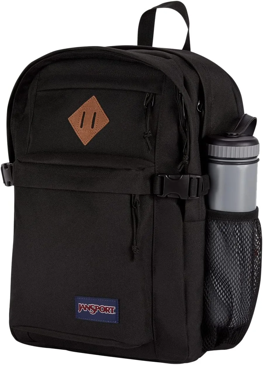 JanSport Main Campus FX Backpack - Travel or Work Bag w 15-Inch Laptop Pack with Leather Trim, Black
