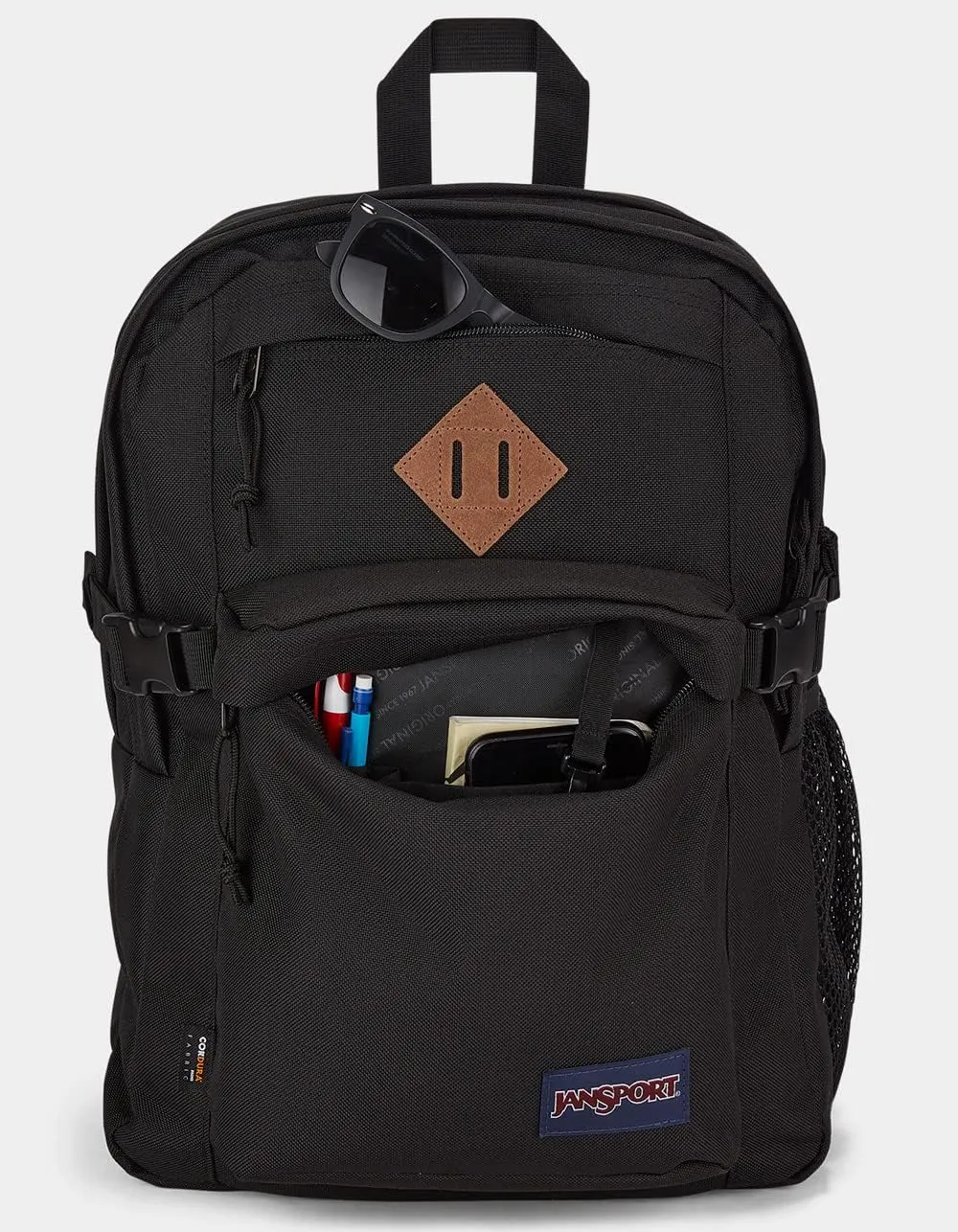 JanSport Main Campus FX Backpack - Travel or Work Bag w 15-Inch Laptop Pack with Leather Trim, Black