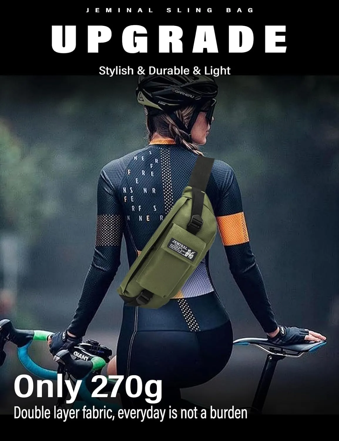 JEMINAL Sling Bag: Diamond-Grid Pattern 4L Light Spacious Crossbody Shoulder Everyday Carry Bag with Quick-adjust Strap - Double Layered Fabric Funny Pack for Men, Women, Travel, Sport (Green)