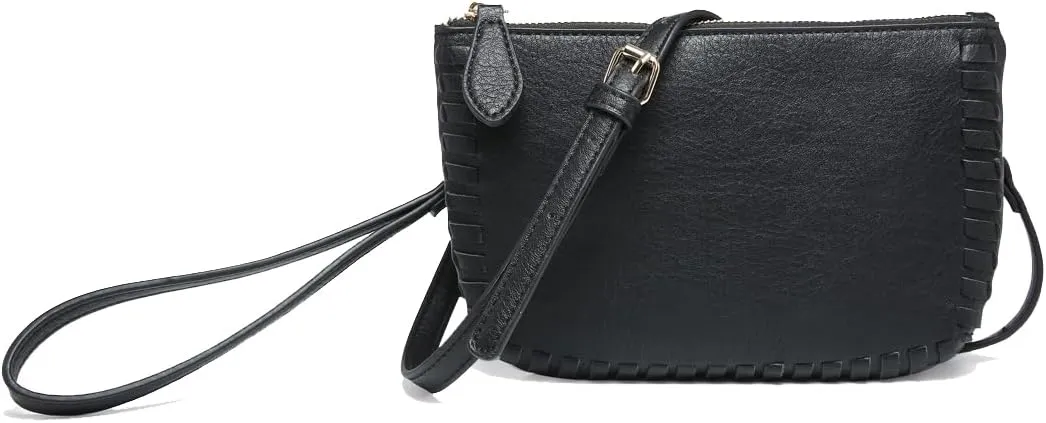 JEN & CO. Bonnie Vegan Leather Small Crossbody Bags Whipstitch Wristlet Wallets Clutch Purses Shoulder Handbag for Women