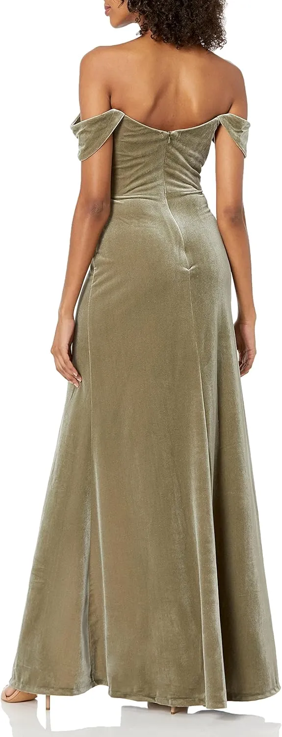 Jenny Yoo Women's ISSA Off The Shoulder Scoop Neck Velvet Dress