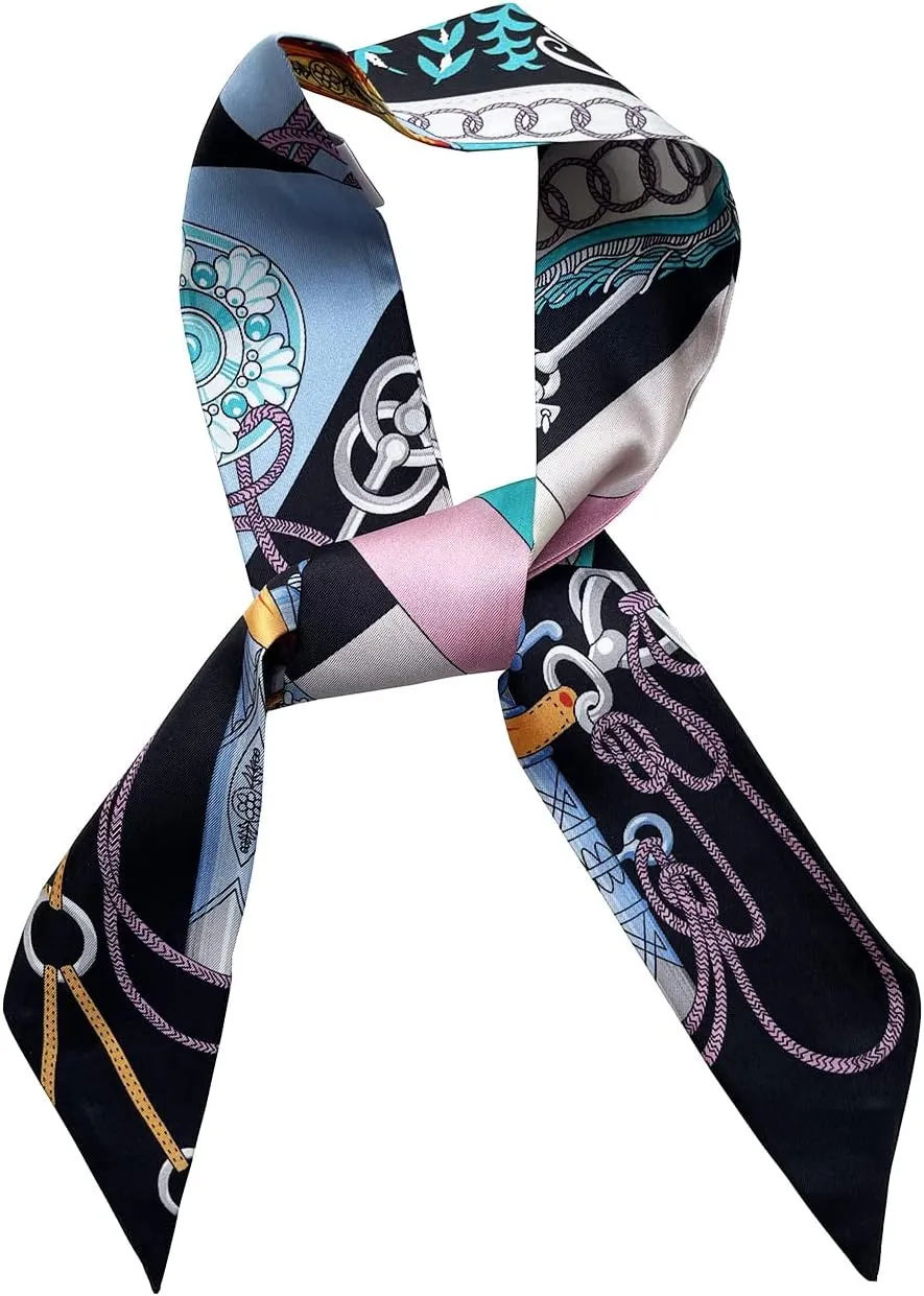 JERLA 100% Mulberry Silk Scarf for Women Men - Head Hair Ribbon, Handbag Handle Wrap, Tie Bundle, Neckerchief