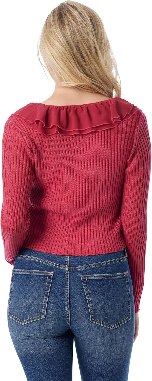 Jessica Simpson womens Aurier Ruffle Trim Tie Front Cardigan Standard