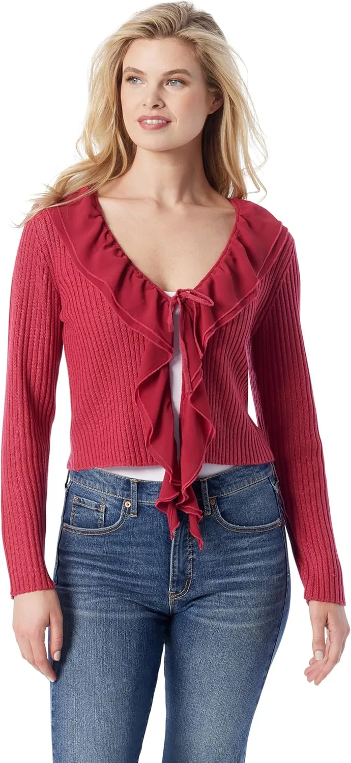 Jessica Simpson womens Aurier Ruffle Trim Tie Front Cardigan Standard