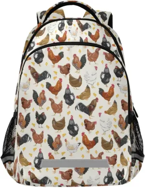 JIPONI Cute Chicken Rooster Pattern Backpack For Girls Boys School Kids Bookbag Travel Laptop Backpack Purse Daypack With Chest Strap