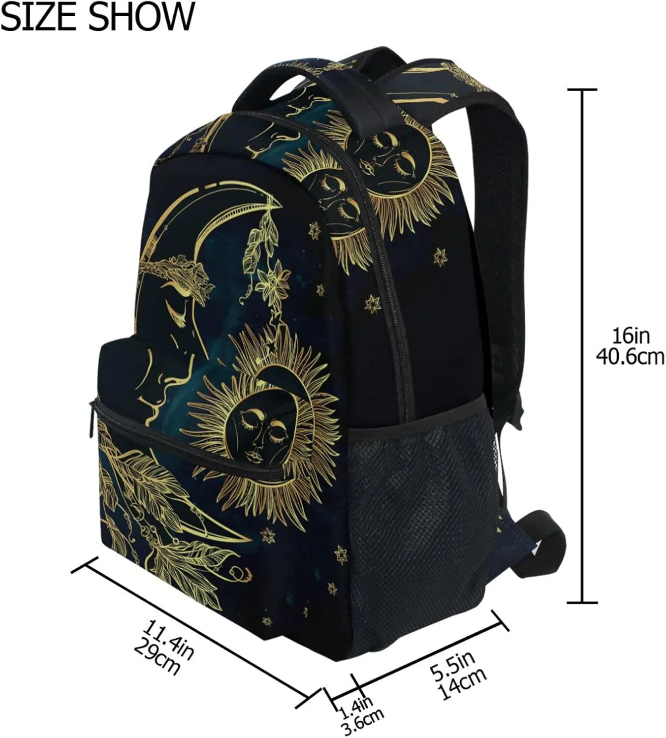 JIPONI Ethnic Moon Sun Star Backpack For Women Men, Student School Bag Bookbag Travel Laptop Backpack Purse Daypack