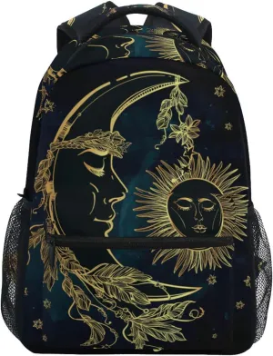 JIPONI Ethnic Moon Sun Star Backpack For Women Men, Student School Bag Bookbag Travel Laptop Backpack Purse Daypack