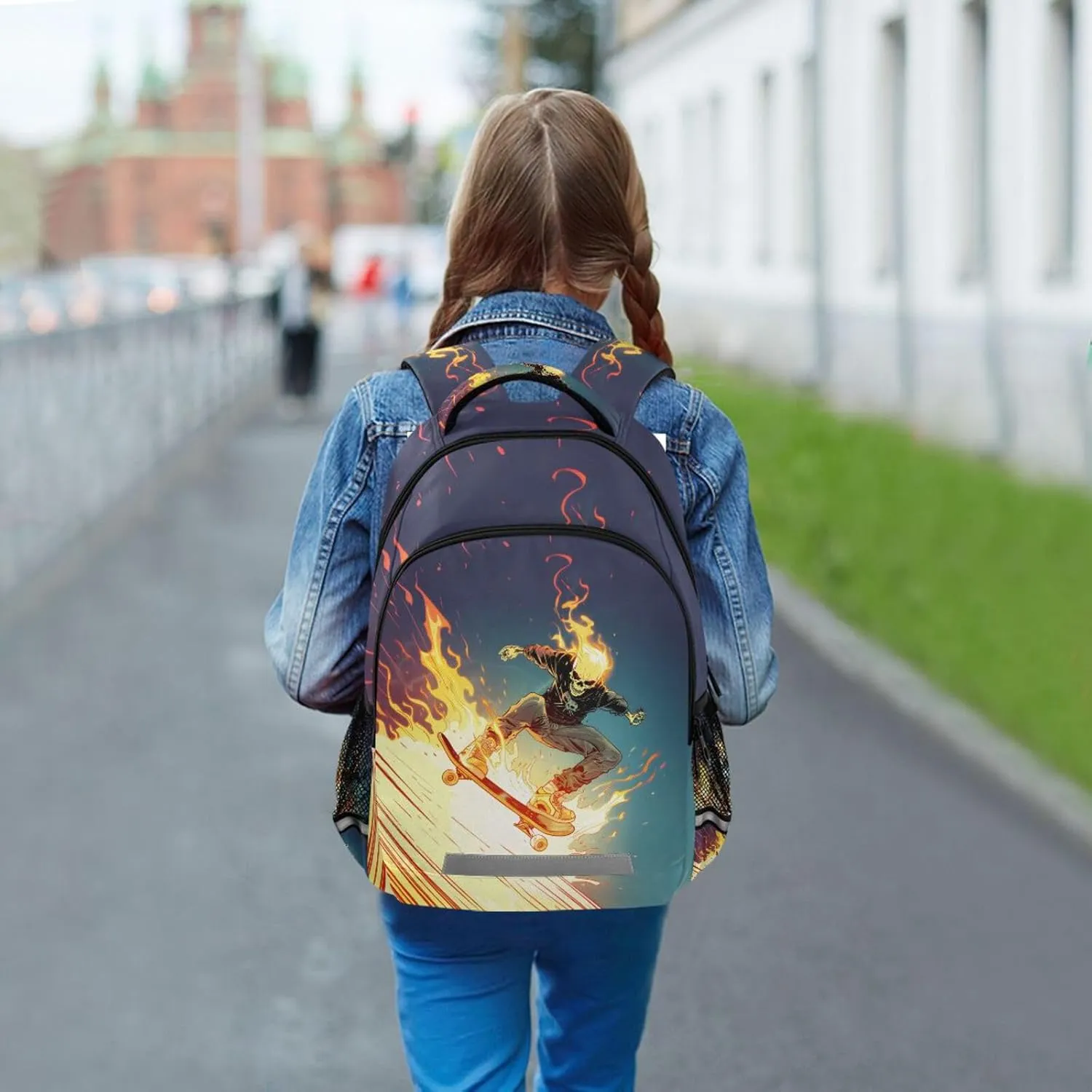 JIPONI Skull Cool Rider Backpack For Girls Boys School Kids Bookbag Travel Laptop Backpack Purse Daypack With Chest Strap