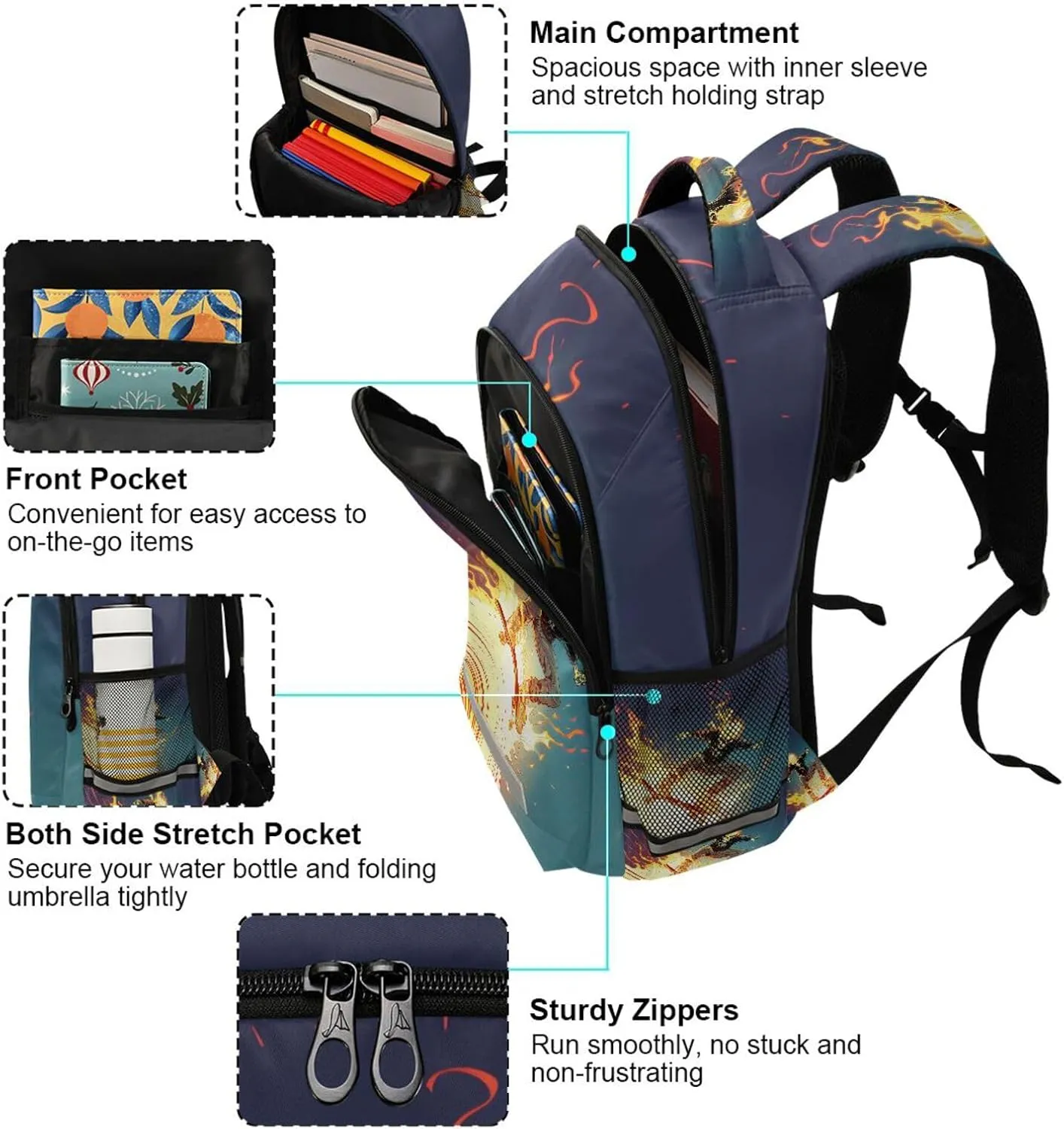 JIPONI Skull Cool Rider Backpack For Girls Boys School Kids Bookbag Travel Laptop Backpack Purse Daypack With Chest Strap