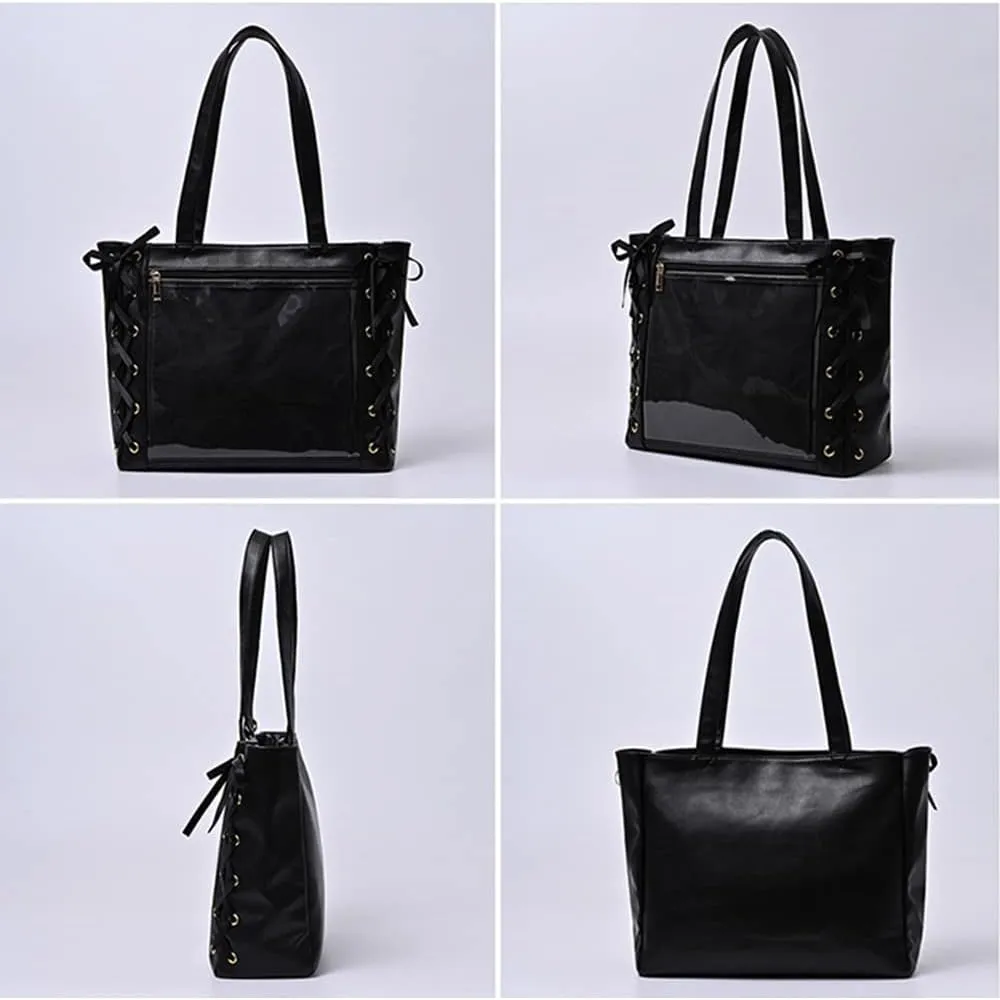 JK Tote Bag Silk Ribbon Shoulder Bags DIY Transparent Window Large Capacity Handbag Purse