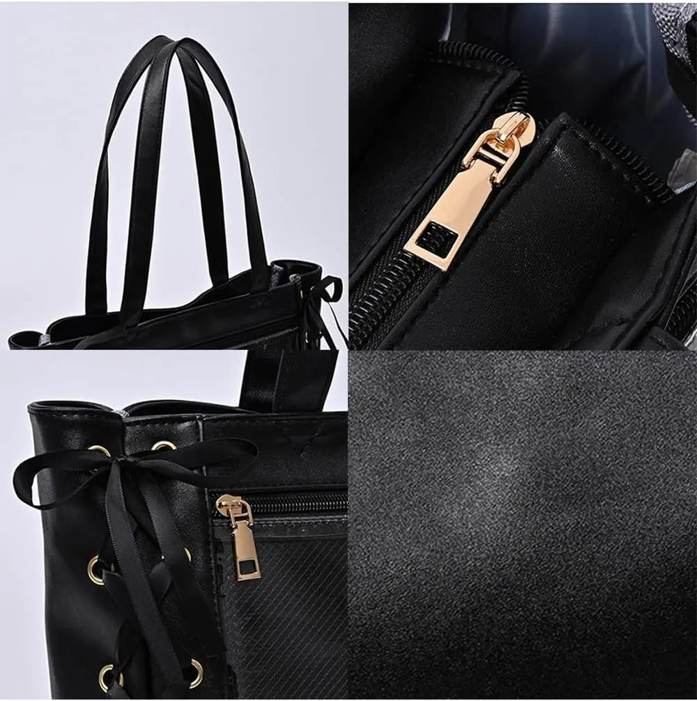 JK Tote Bag Silk Ribbon Shoulder Bags DIY Transparent Window Large Capacity Handbag Purse