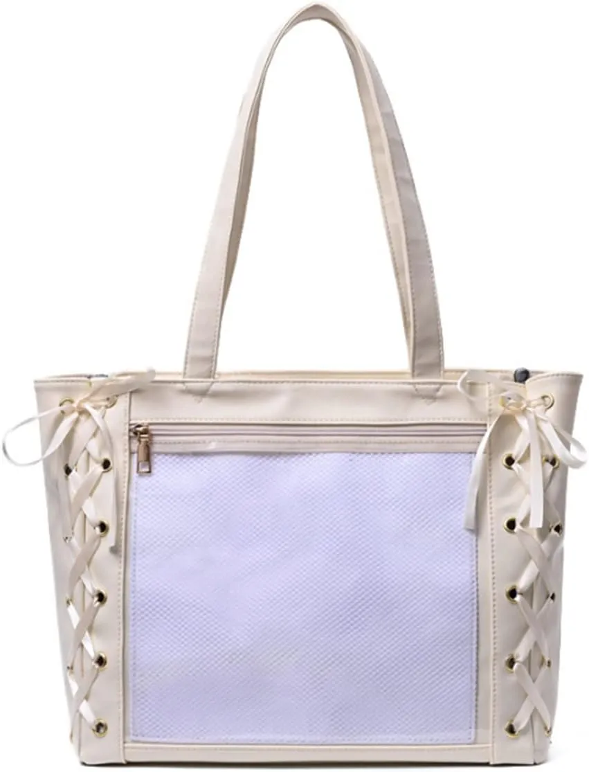 JK Tote Bag Silk Ribbon Shoulder Bags DIY Transparent Window Large Capacity Handbag Purse
