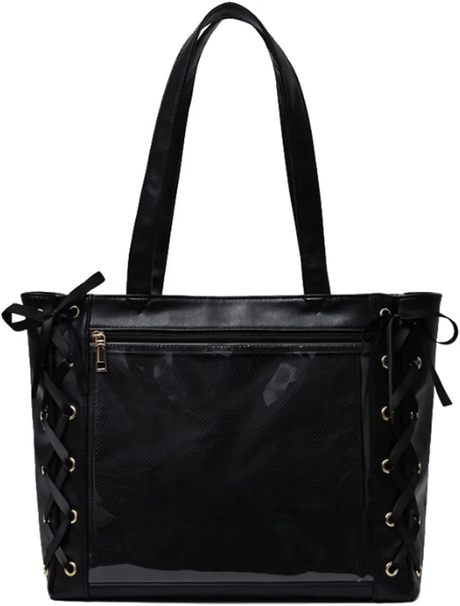 JK Tote Bag Silk Ribbon Shoulder Bags DIY Transparent Window Large Capacity Handbag Purse