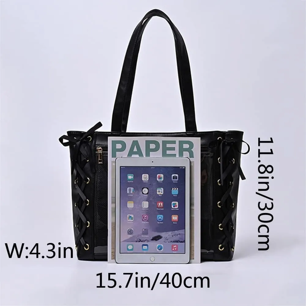 JK Tote Bag Silk Ribbon Shoulder Bags DIY Transparent Window Large Capacity Handbag Purse