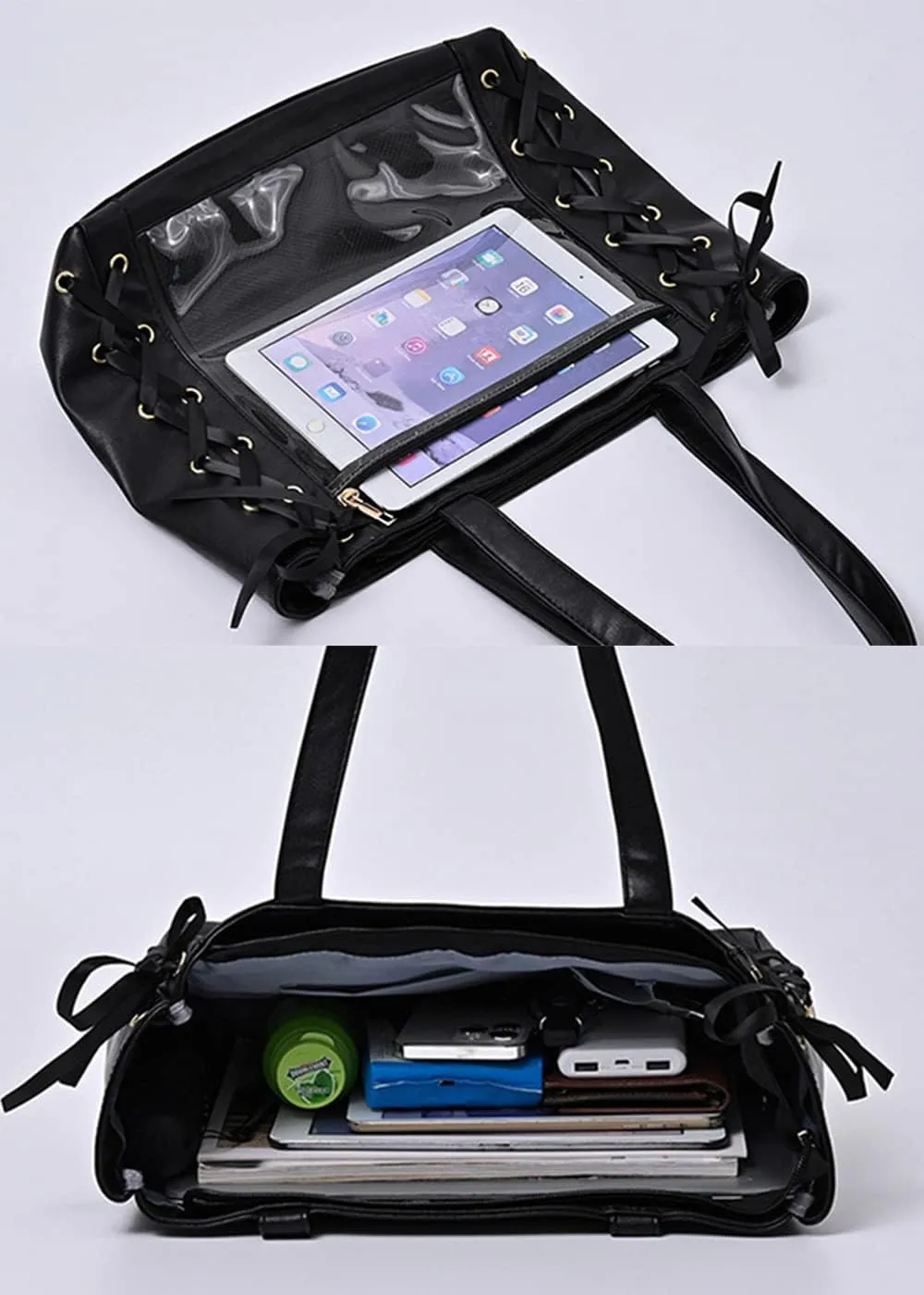 JK Tote Bag Silk Ribbon Shoulder Bags DIY Transparent Window Large Capacity Handbag Purse