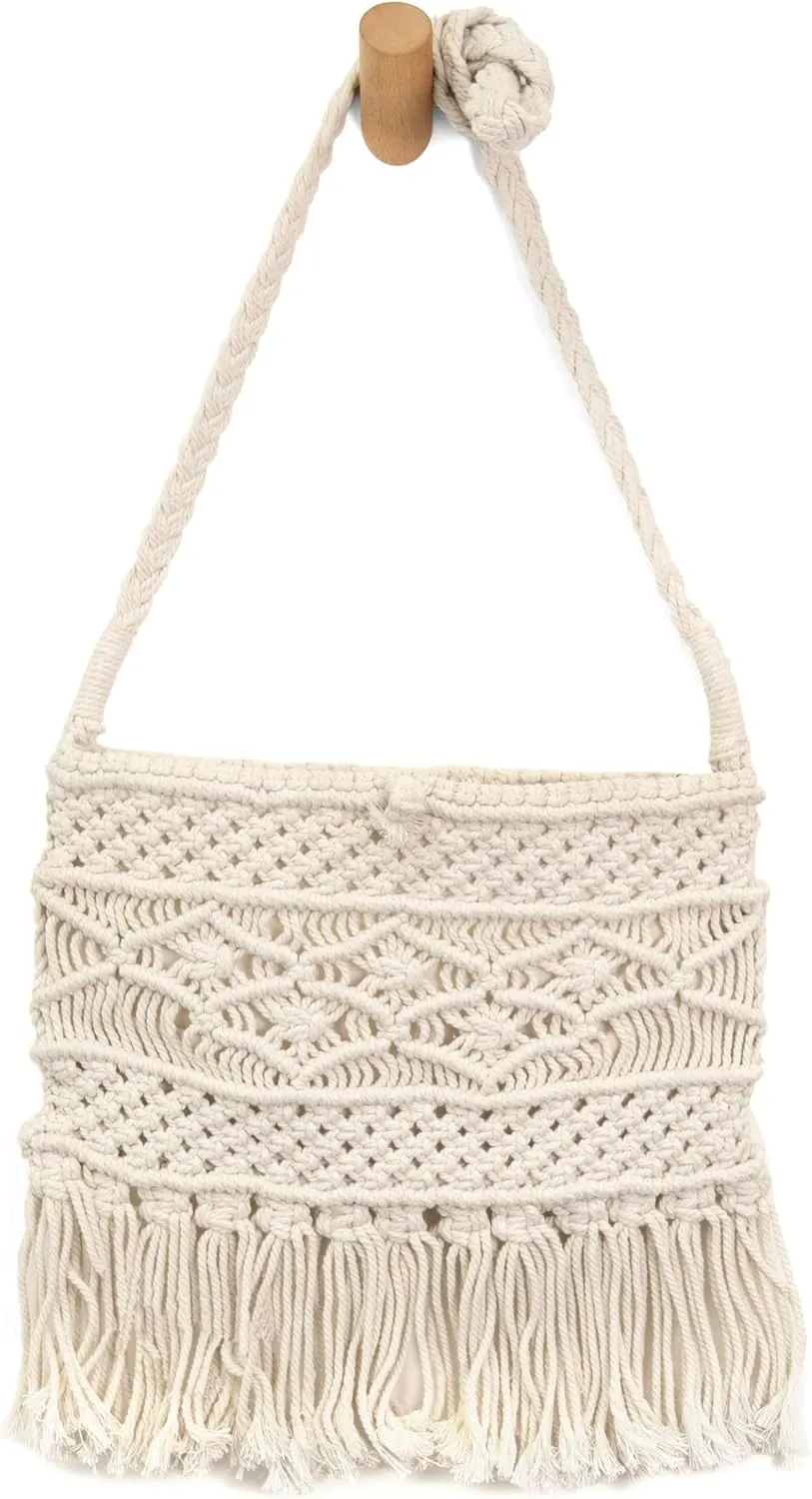 Joy Susan Women's Fashion Purse Maeve Macrame Corssbody Bag with Fringe - Natural