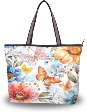 JSTEL Butterfly Purse for Women,Flower Tote Bag with Zipper,Floral Tote Purse Flower Handbag,83
