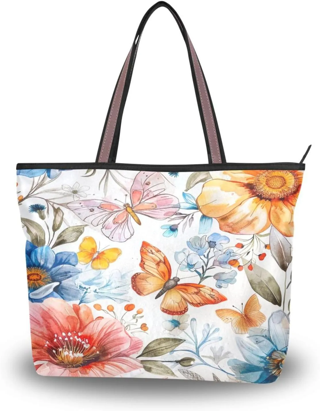 JSTEL Butterfly Purse for Women,Flower Tote Bag with Zipper,Floral Tote Purse Flower Handbag,83