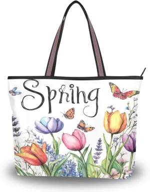 JSTEL Tote Bag for Women with Zipper,Polyester Tote Purse Holiday Tote Bag Work Handbag Women Gift