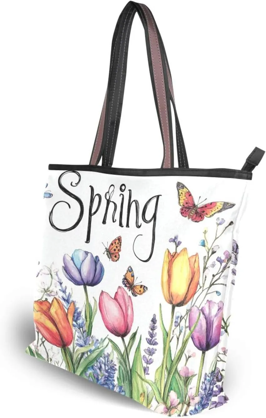 JSTEL Tote Bag for Women with Zipper,Polyester Tote Purse Holiday Tote Bag Work Handbag Women Gift